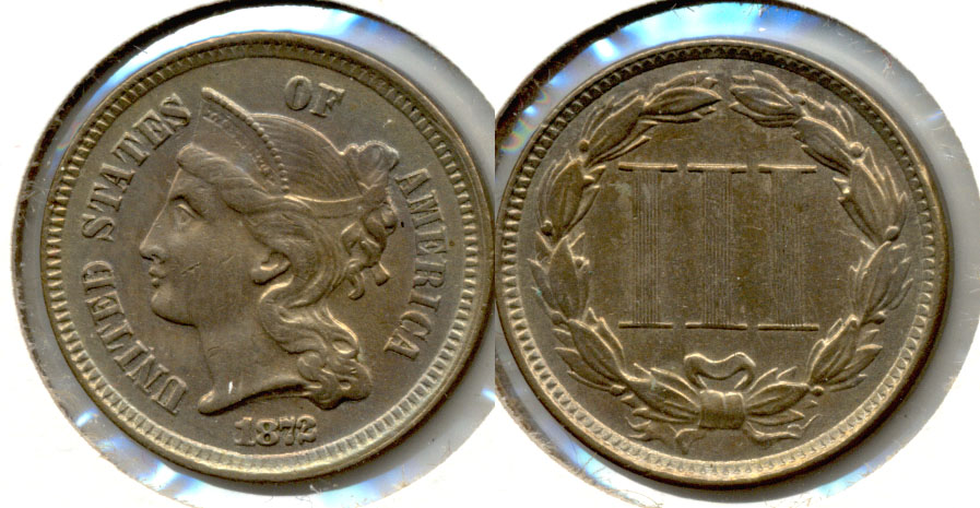 1872 Three Cent Nickel AU-50