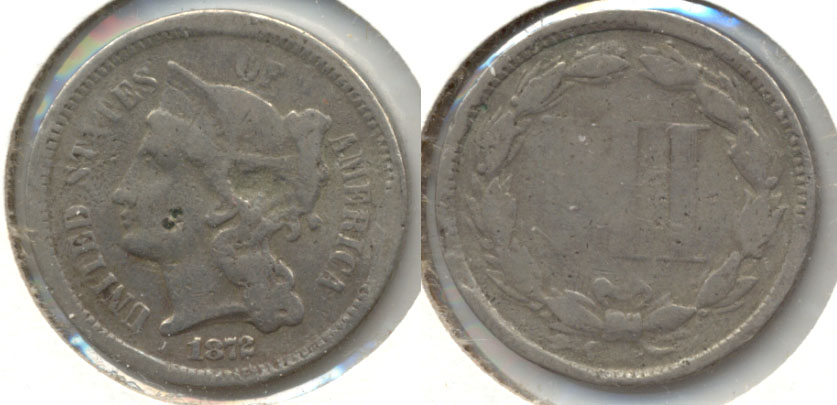 1872 Three Cent Nickel VG-8 Porous