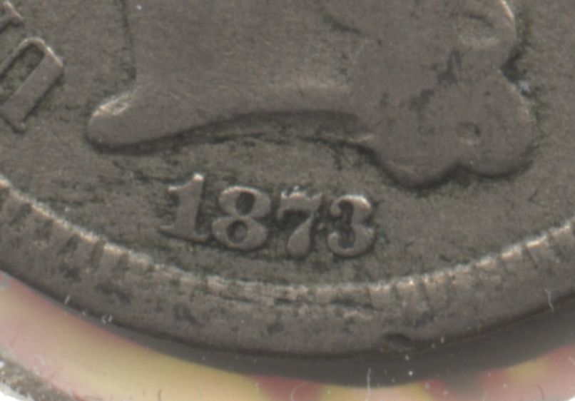 1873 Three Cent Nickel Fine-12 #e Open 3 close up