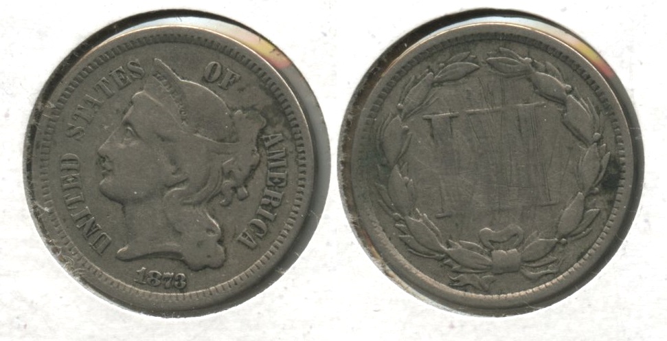 1873 Three Cent Nickel VG-8 #f Reverse Scratches