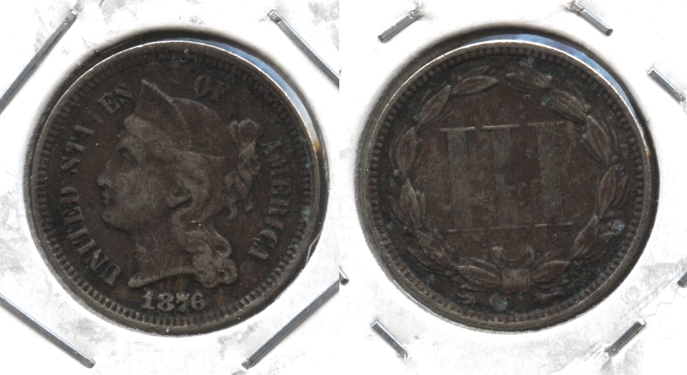 1876 Three Cent Nickel VF-20 Corroded