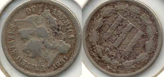 1881 Three Cent Nickel Good-4 Porous