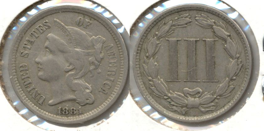 1881 Three Cent Nickel VF-20