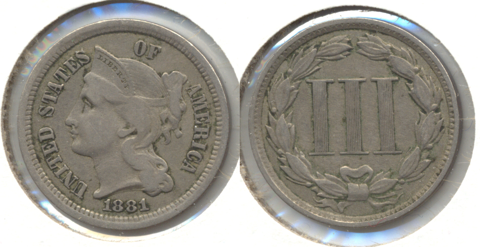 1881 Three Cent Nickel VF-20 a