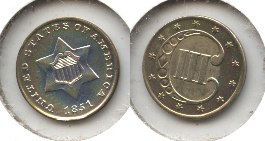 1851 Three Cent Silver AU-55
