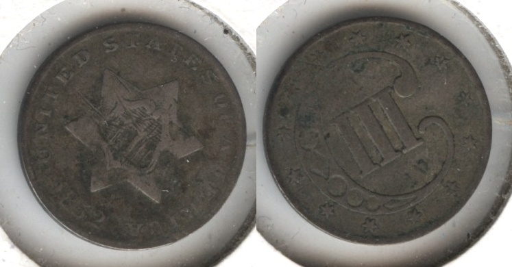 1852 Three Cent Silver F-12 #d Obverse Scratch