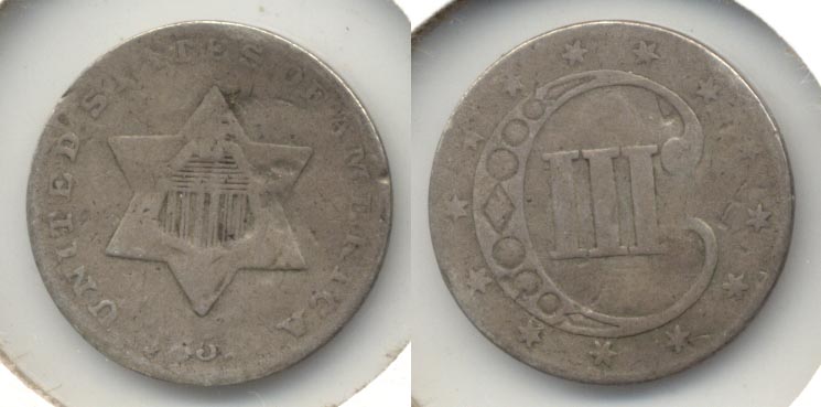 1852 Three Cent Silver Good-4 c Warped