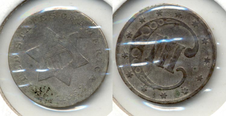 1852 Three Cent Silver Good-4 e Cleaned