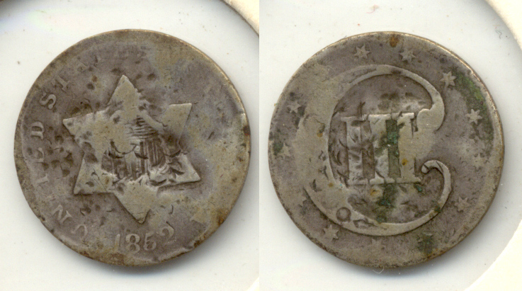 1852 Three Cent Silver Good-4 h Damage