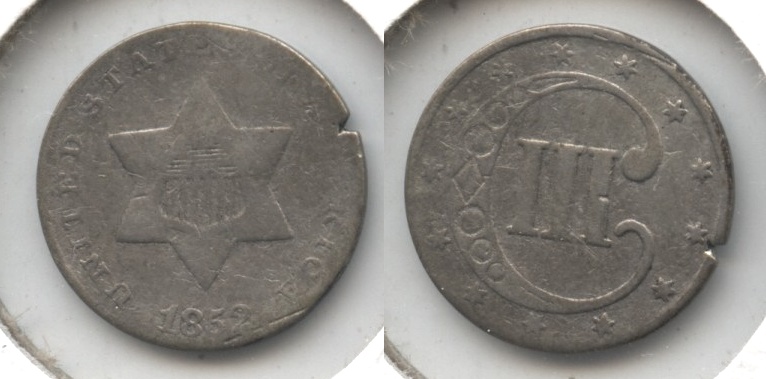 1852 Three Cent Silver Good-4 #l Edge Tic