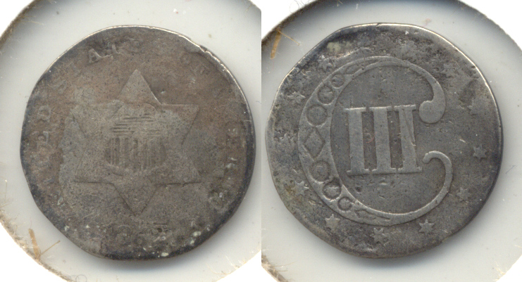 1852 Three Cent Silver VG-8 d Warped
