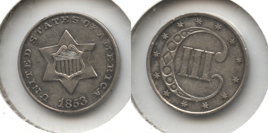 1853 Three Cent Silver AU-53