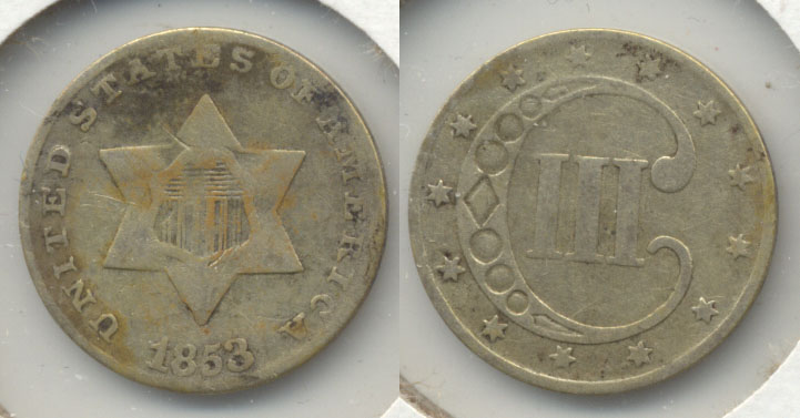 1853 Three Cent Silver VG-8 b