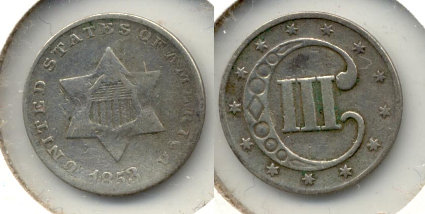 1853 Three Cent Silver VG-8 d