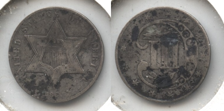 1861 Three Cent Silver Fine-12 Warped Rotated Reverse