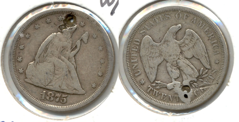 1875-S Twenty Cent Piece VG-8 a Holed