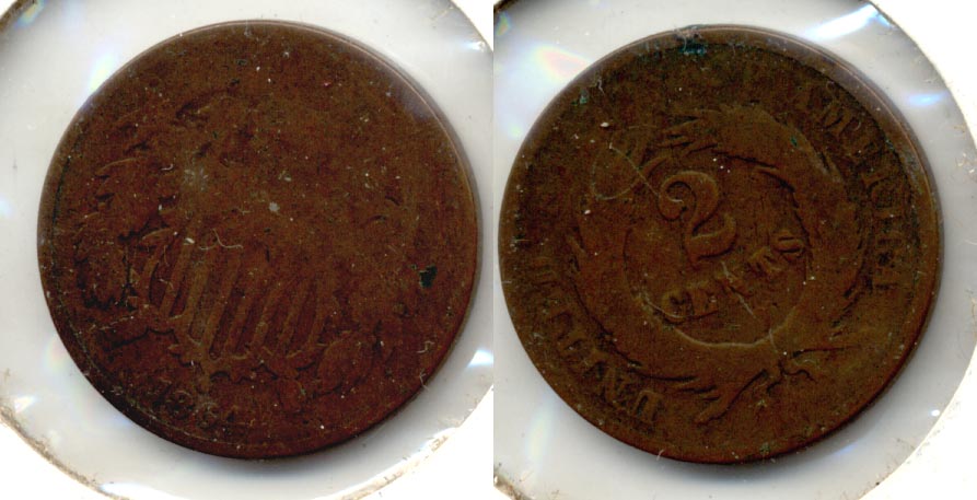 1864 Large Motto Two Cent Piece AG-3 j