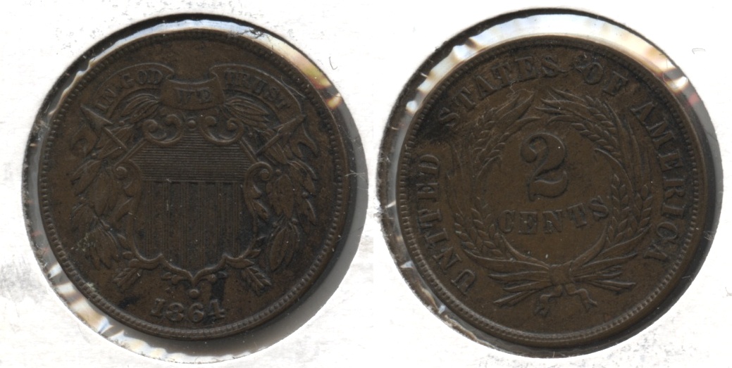 1864 Large Motto Two Cent Piece AU-50 #c