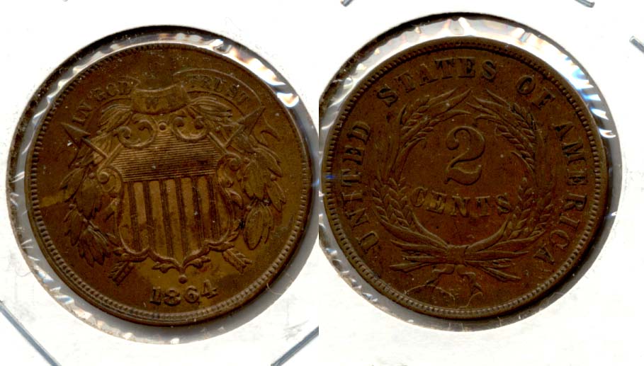 1864 Large Motto Two Cent Piece EF-40