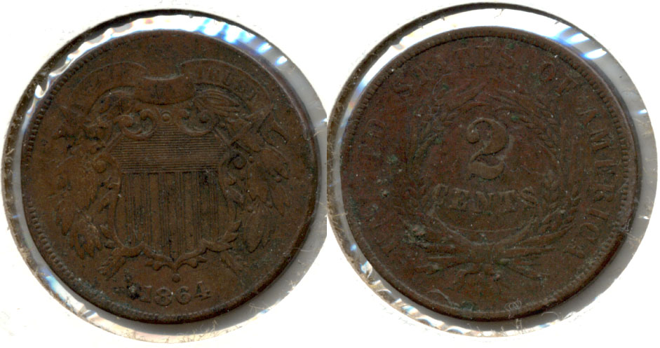 1864 Large Motto Two Cent Piece Fine-12 d Rough