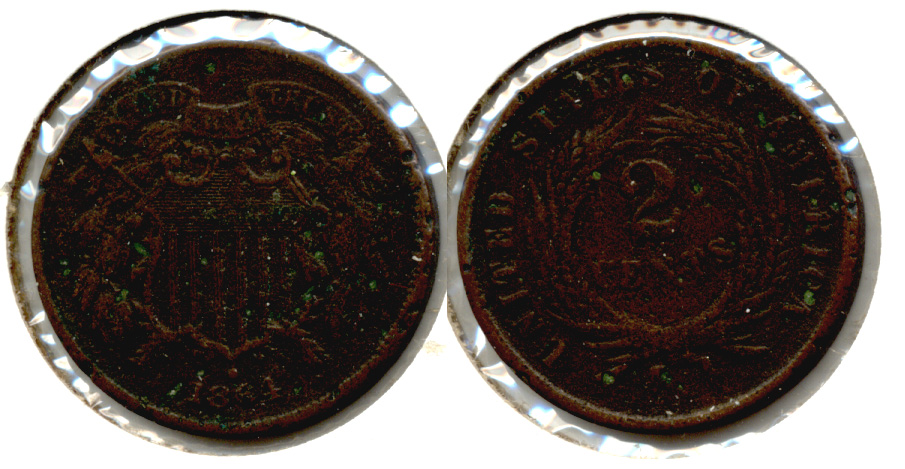 1864 Large Motto Two Cent Piece Fine-12 g Porous