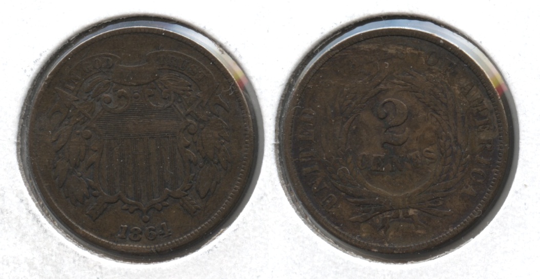 1864 Large Motto Two Cent Piece Fine-12 #k