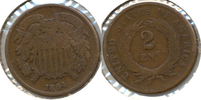 1864 Large Motto Two Cent Piece Good-4