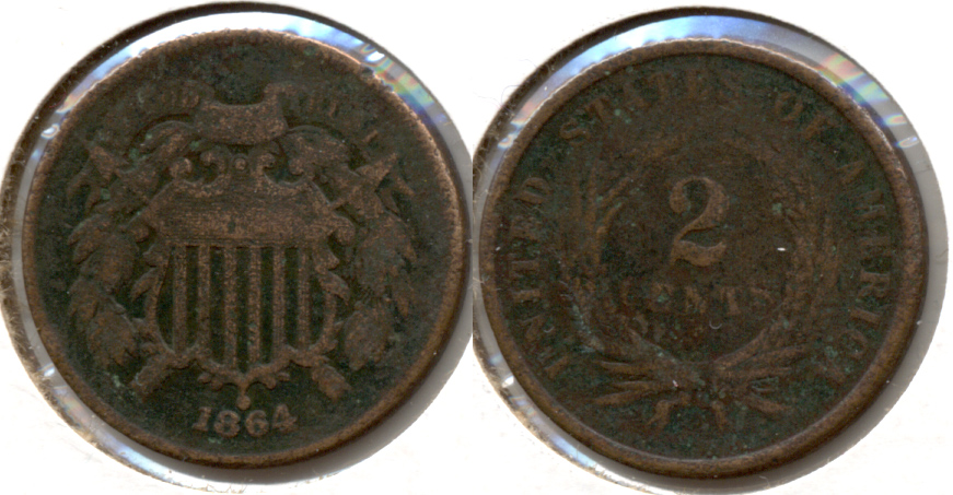 1864 Large Motto Two Cent Piece Good-4 af Dark