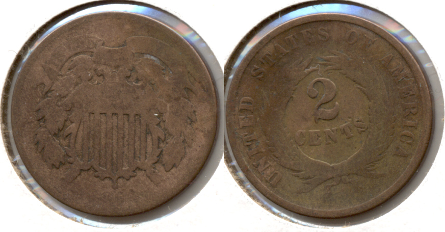 1864 Large Motto Two Cent Piece Good-4 ag Cleaned