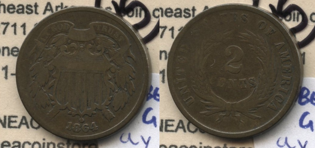 1864 Large Motto Two Cent Piece Good-4 #ay