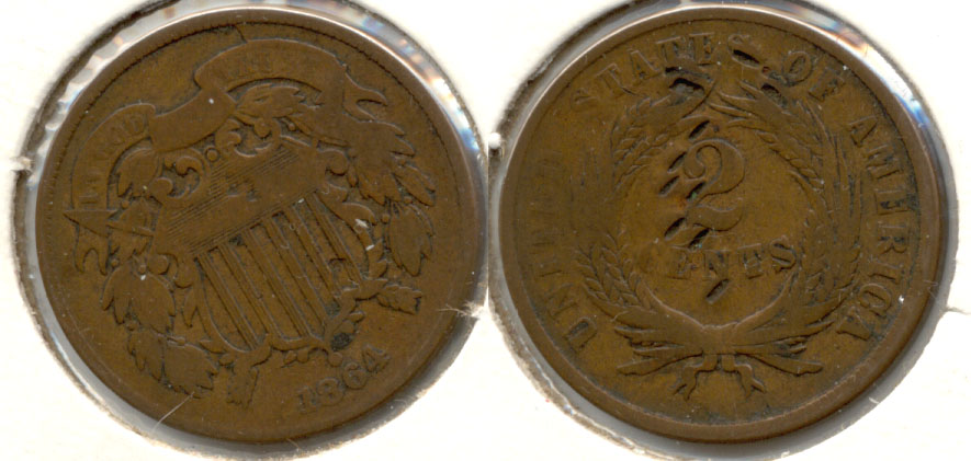 1864 Large Motto Two Cent Piece Good-4 f Reverse Tics
