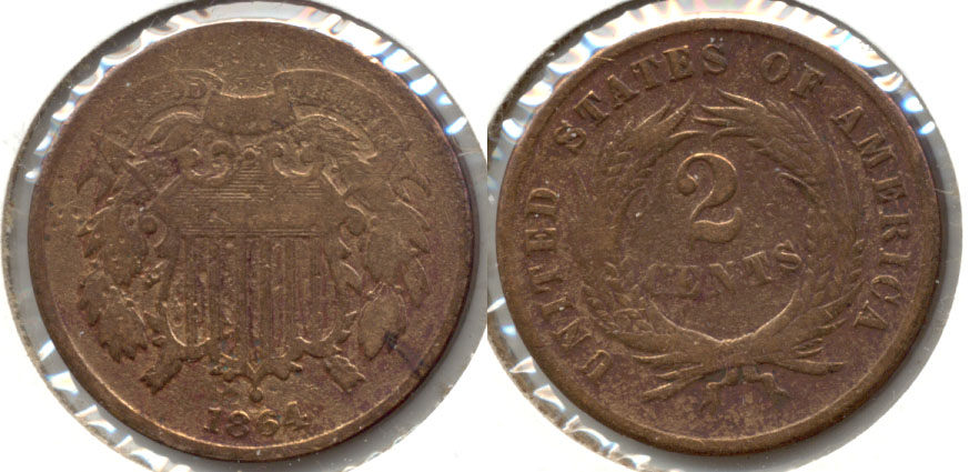 1864 Large Motto Two Cent Piece Good-4 h Cleaned