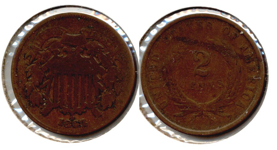 1864 Large Motto Two Cent Piece Good-4 l