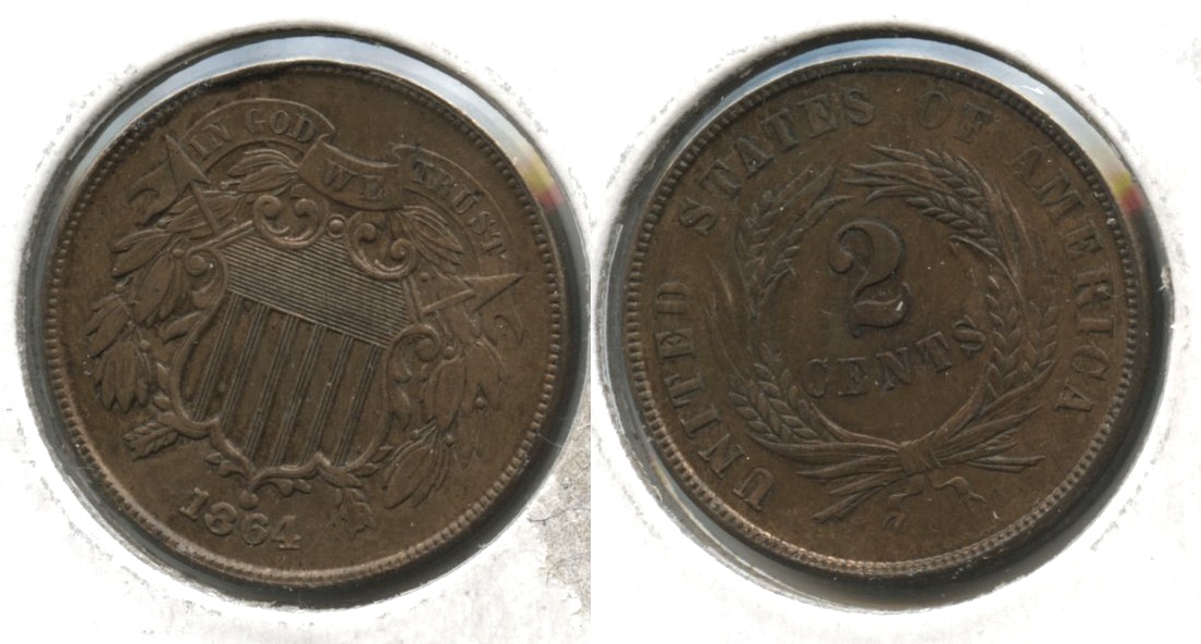 1864 Large Motto Two Cent Piece MS-60 Brown