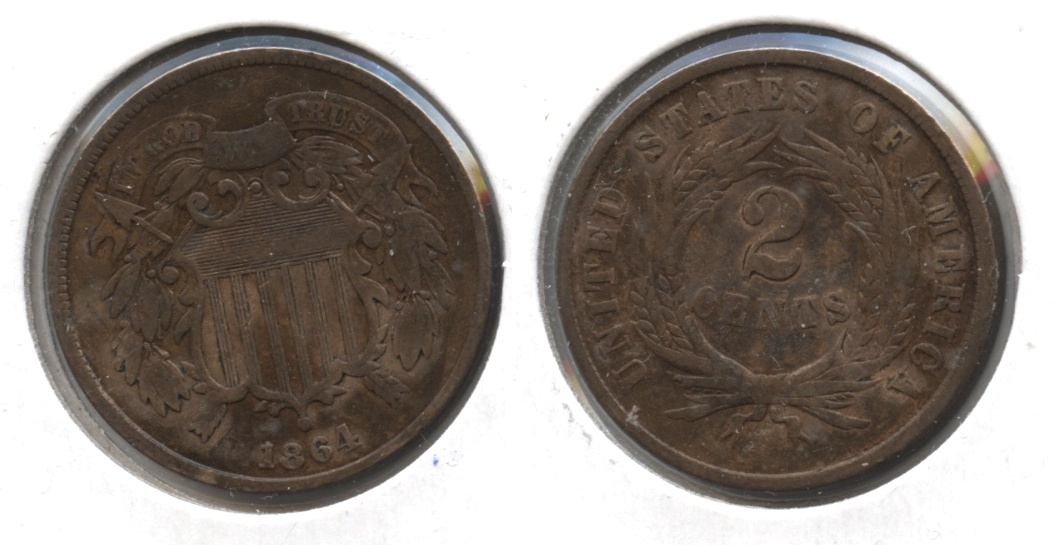 1864 Large Motto Two Cent Piece VF-20 #c Cleaned Retoned