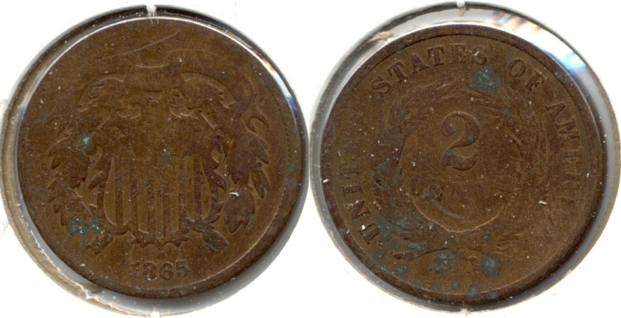 1865 Two Cent Piece AG-3 Green Spots