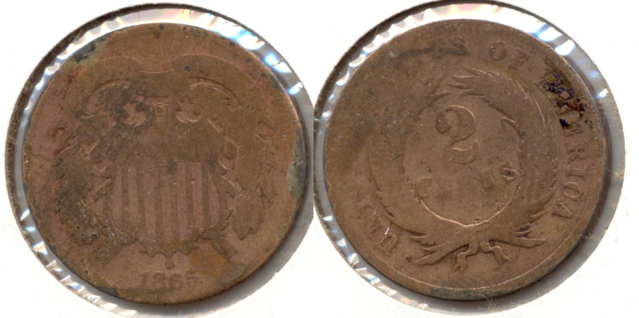 1865 Two Cent Piece AG-3 d Cleaned