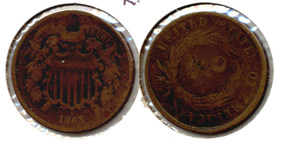 1865 Two Cent Piece AG-3 i Rotated Reverse