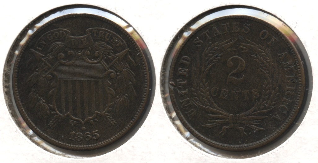 1865 Two Cent Piece AU-50 Reverse Bump