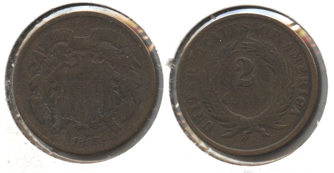 1865 Two Cent Piece Good-4 #ag Cleaned Retoned