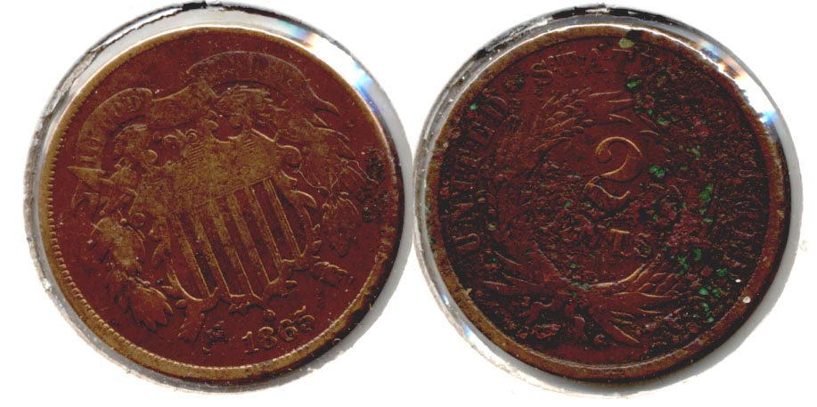 1865 Two Cent Piece Good-4 h Reverse Corrosion