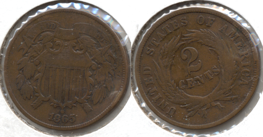 1865 Two Cent Piece VG-8 e Edge Bump