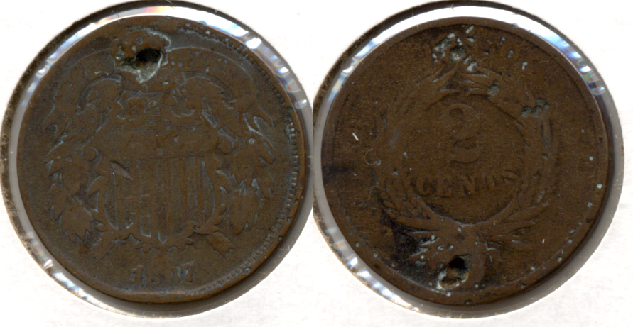 1867 Two Cent Piece AG-3 a Holed