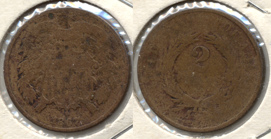1867 Two Cent Piece Good-4 b Pitted