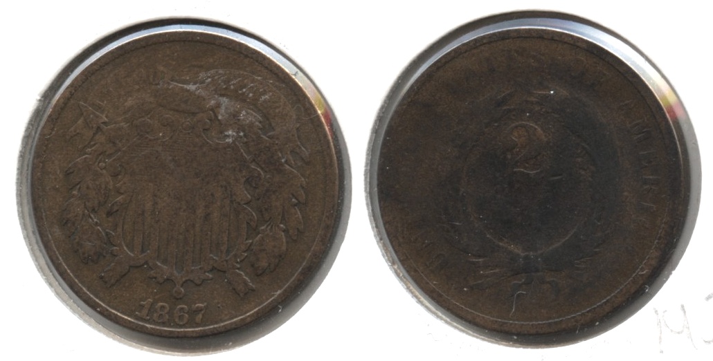 1867 Two Cent Piece Good-4 #o Cleaned Retoned