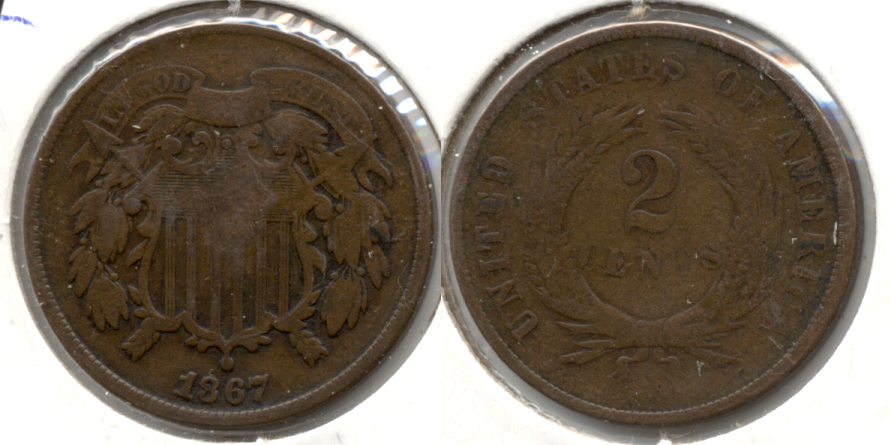 1867 Two Cent Piece VG-8 #b Reverse Bump