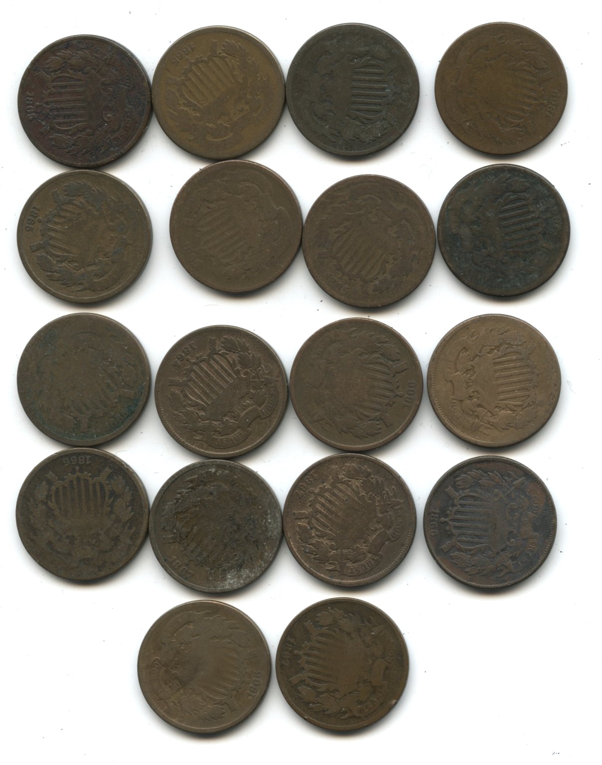 Eighteen Two Cent Pieces AG-3